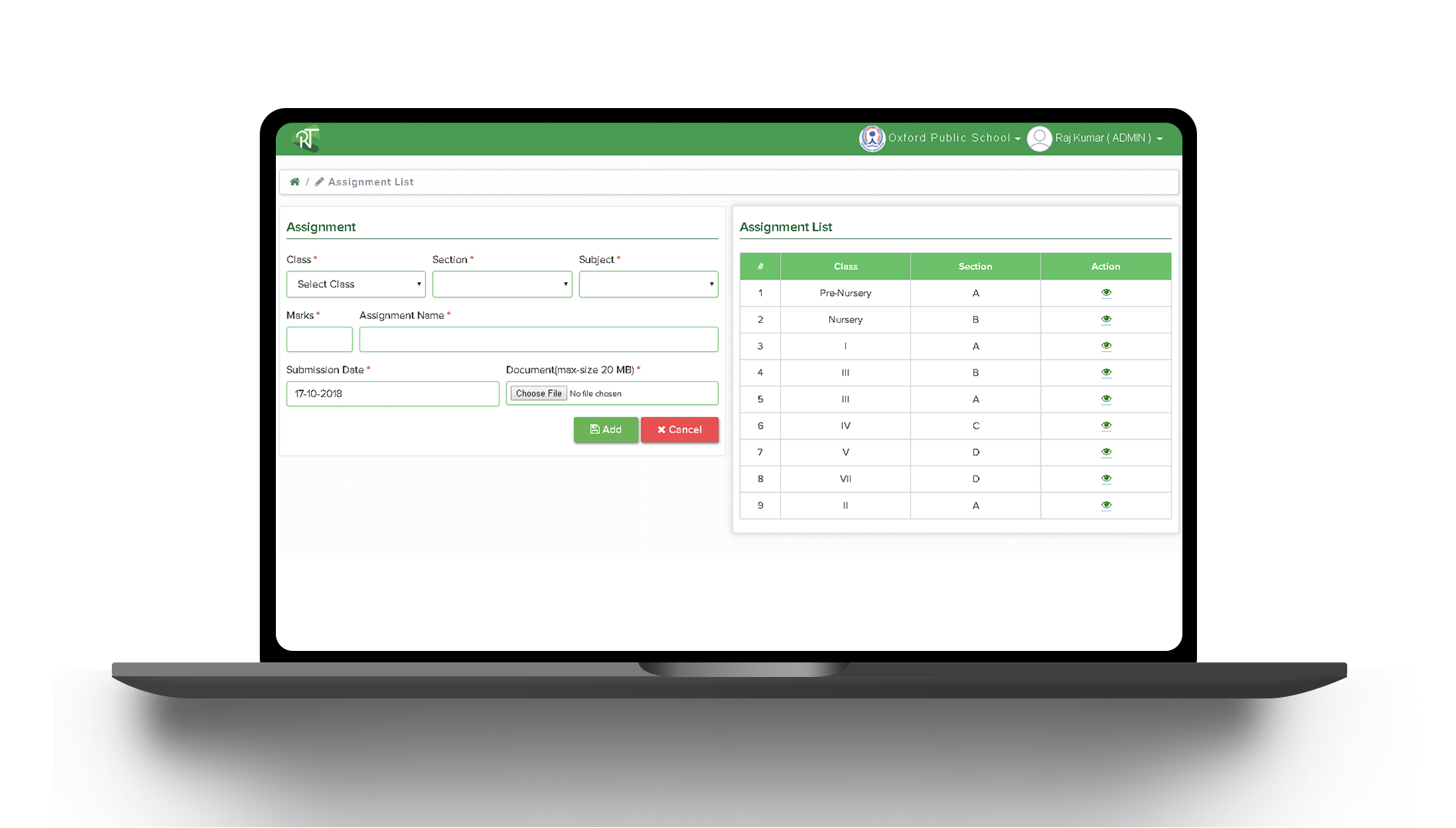 Assessments View