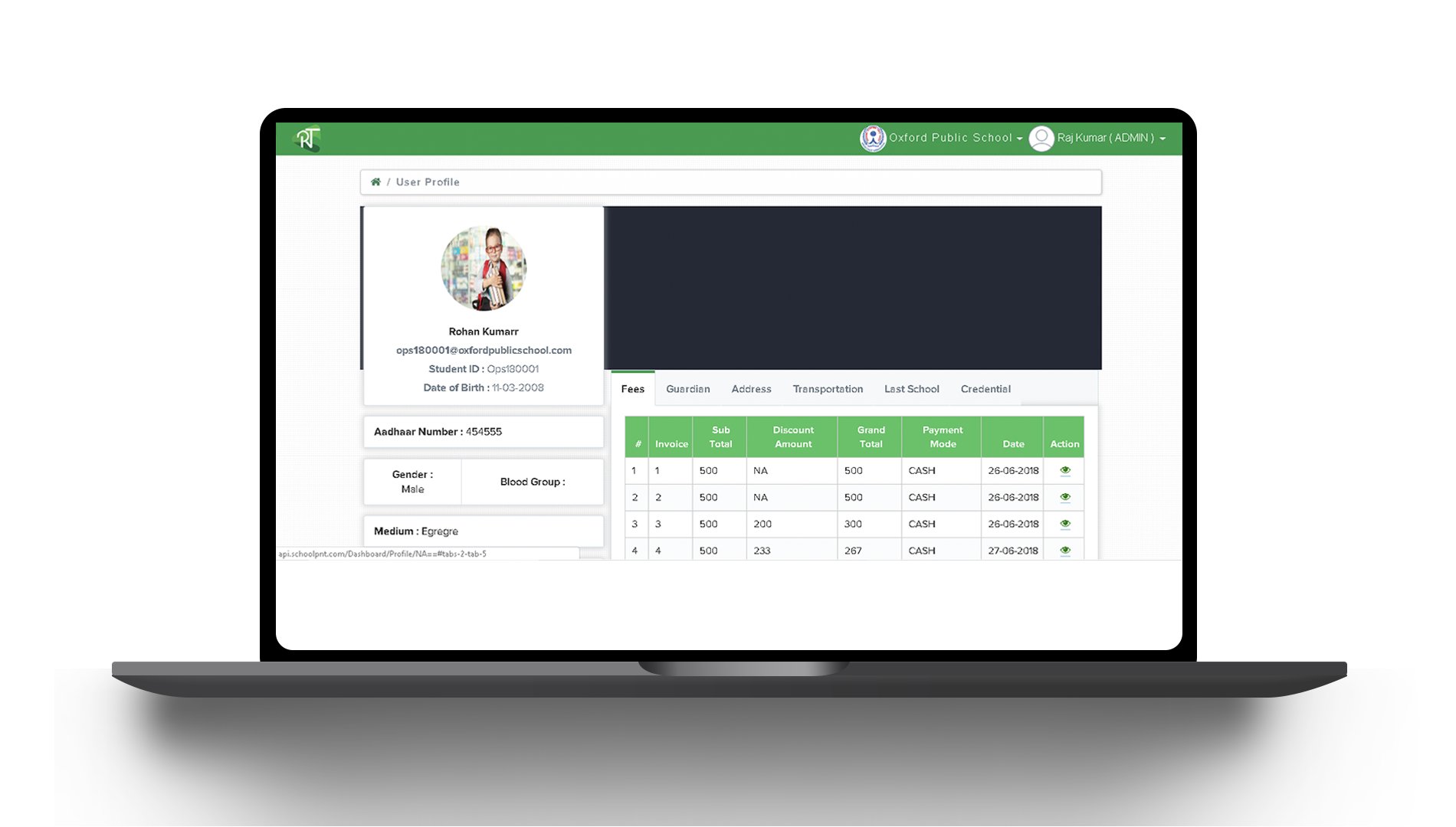 Student Portal View